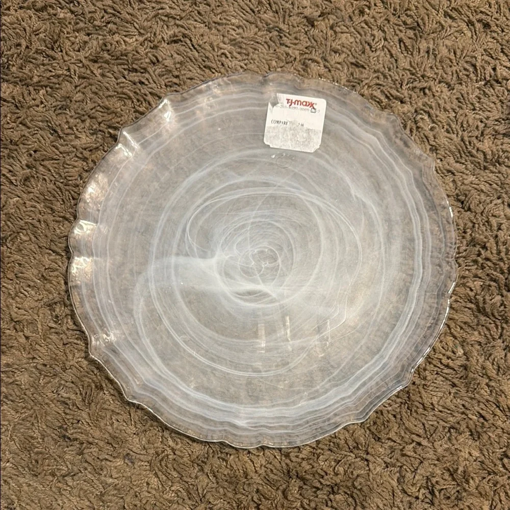 4 Dinner Plates Clear Swirl Glass- Transparent